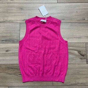 Free Assembly Womens Sleeveless Cable Shell Sweater Size Medium Hot Pink